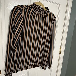 Anne Klein Black and Tan Striped Blouse